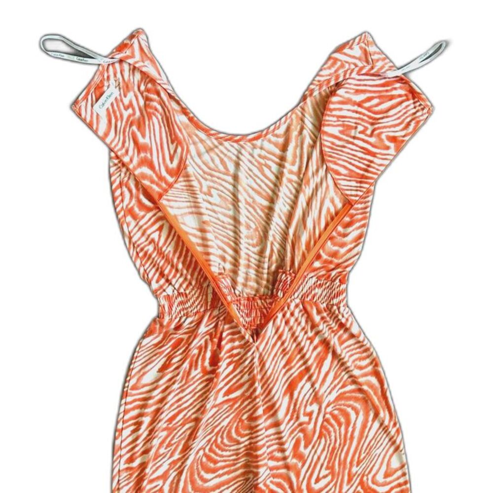 CK Tie Waist Jumpsuit Orange Swirl Abstract Zebra Palazzo Romper Size 8 Stretchy - Picture 6 of 9